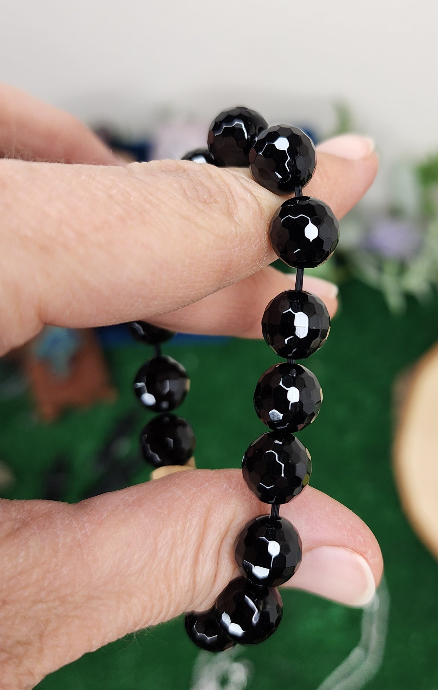Faceted Black Obsidian Bracelets (10mm)