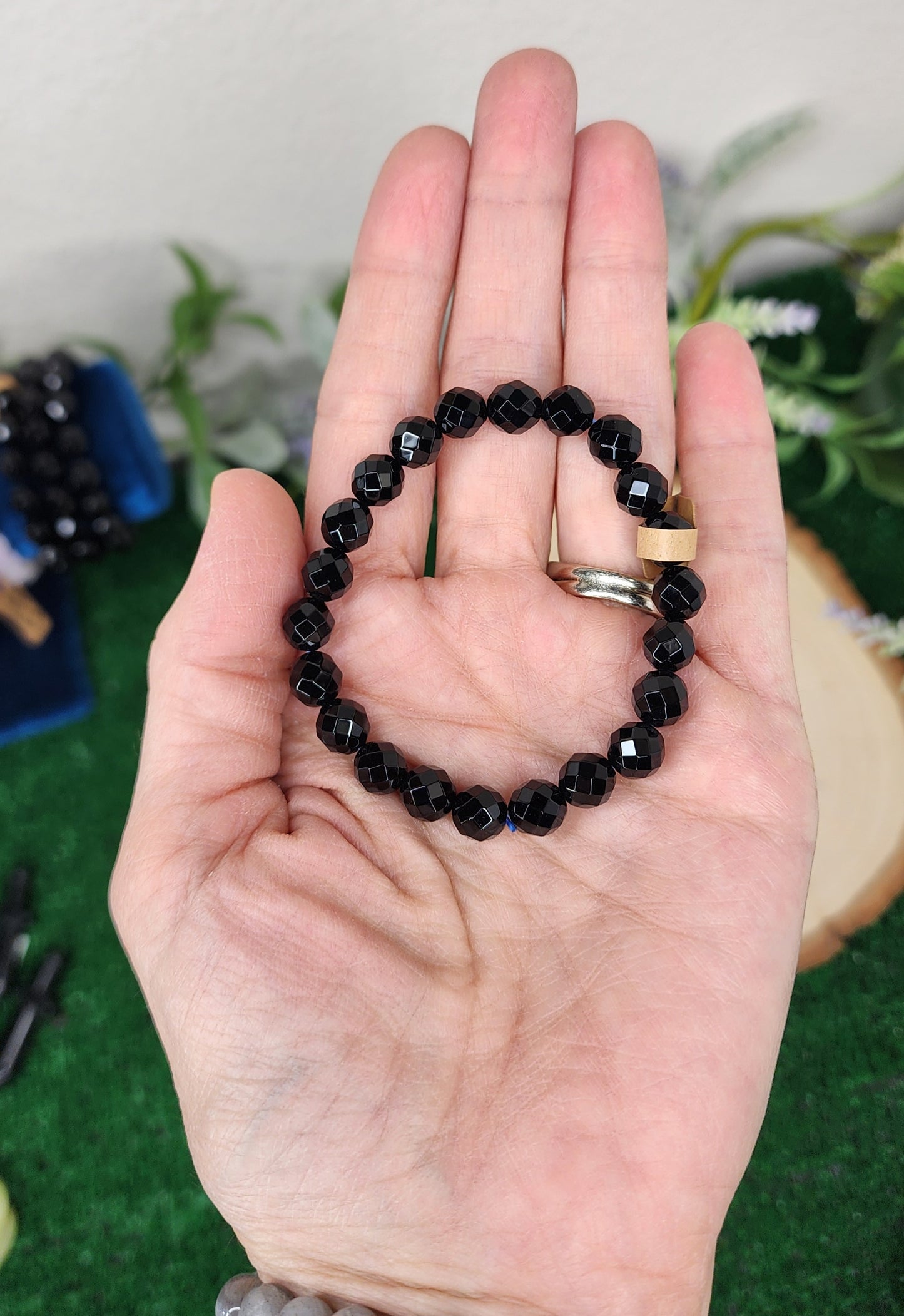 Faceted Black Obsidian Bracelet (8mm)