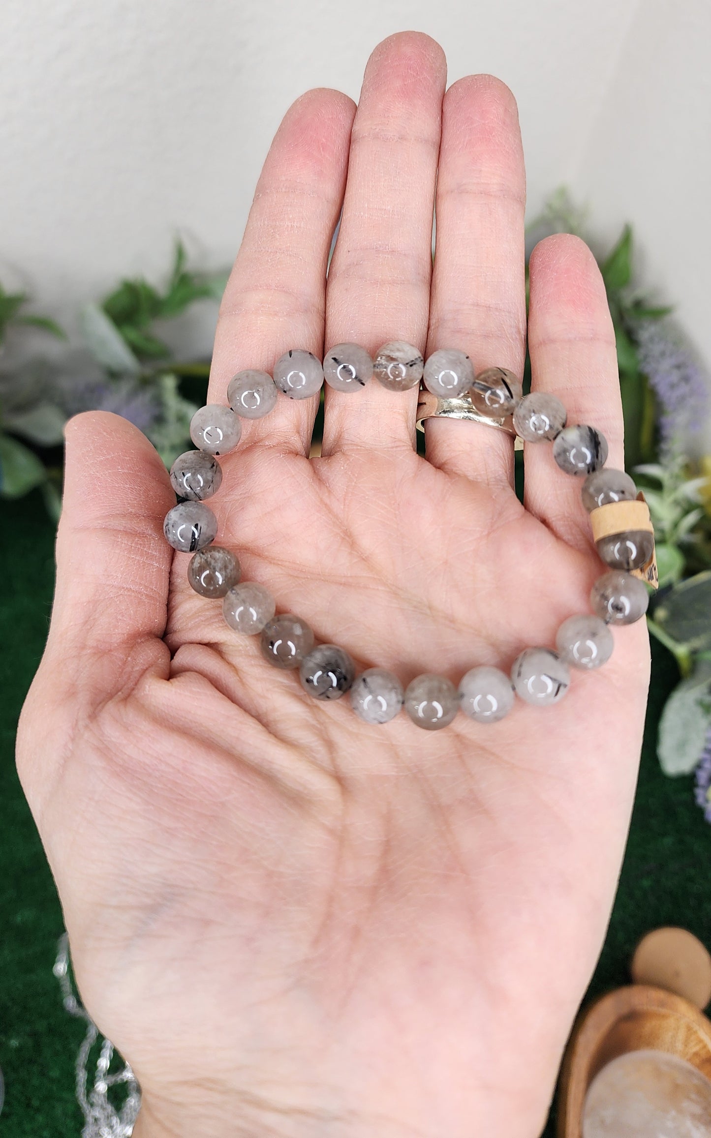 Smoky Tourmalined Quartz Beaded Bracelets (8mm)