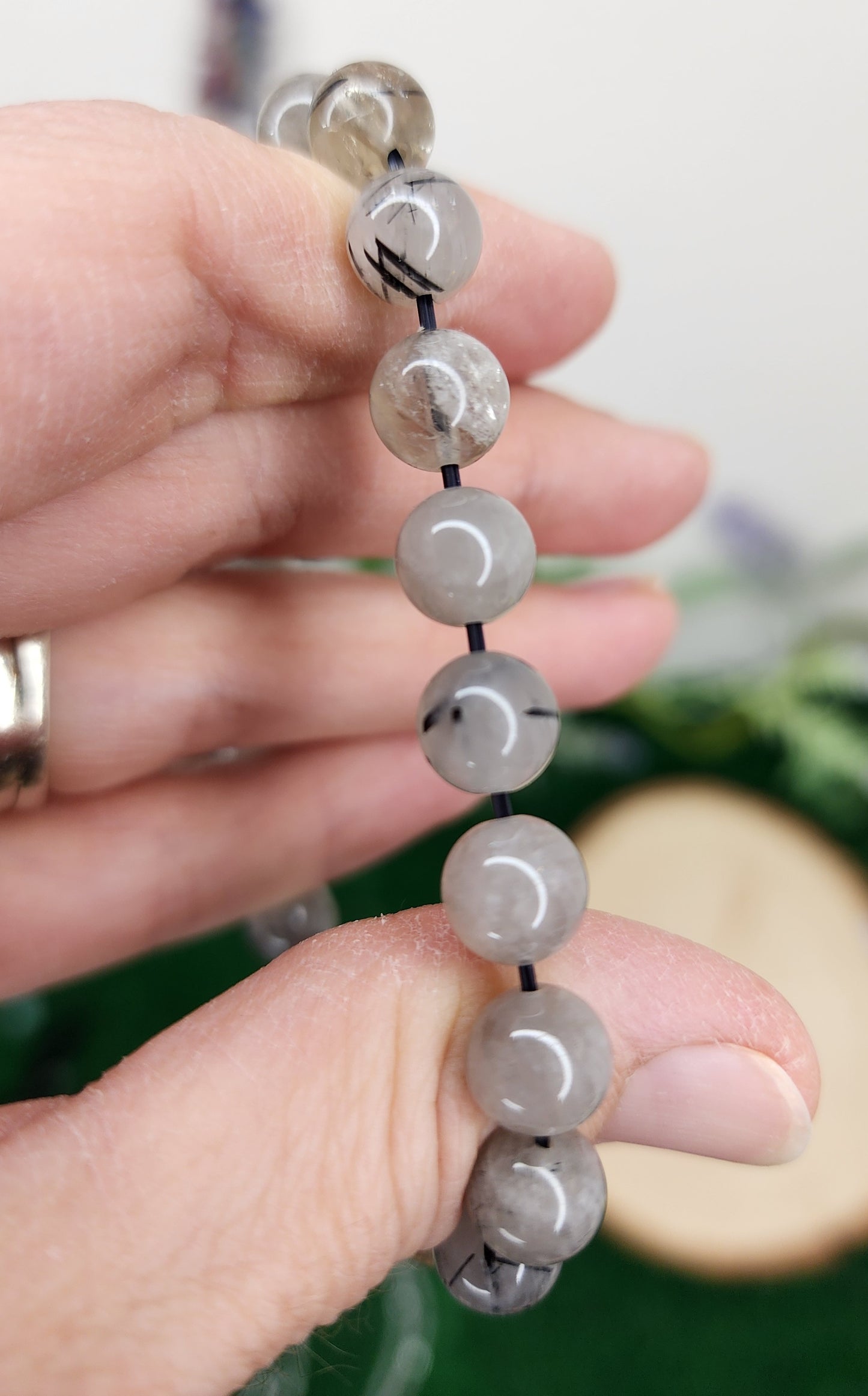 Smoky Tourmalined Quartz Beaded Bracelets (8mm)
