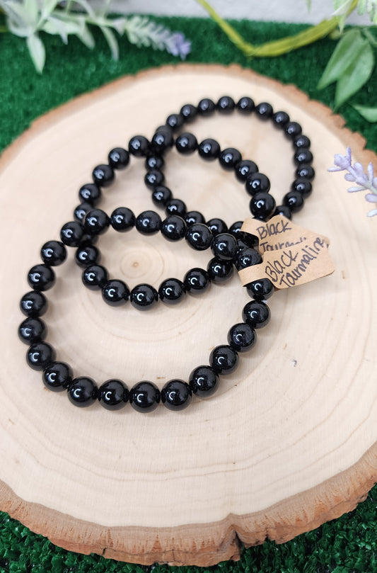 Black Tourmaline Beaded Bracelets (6mm and 8mm)