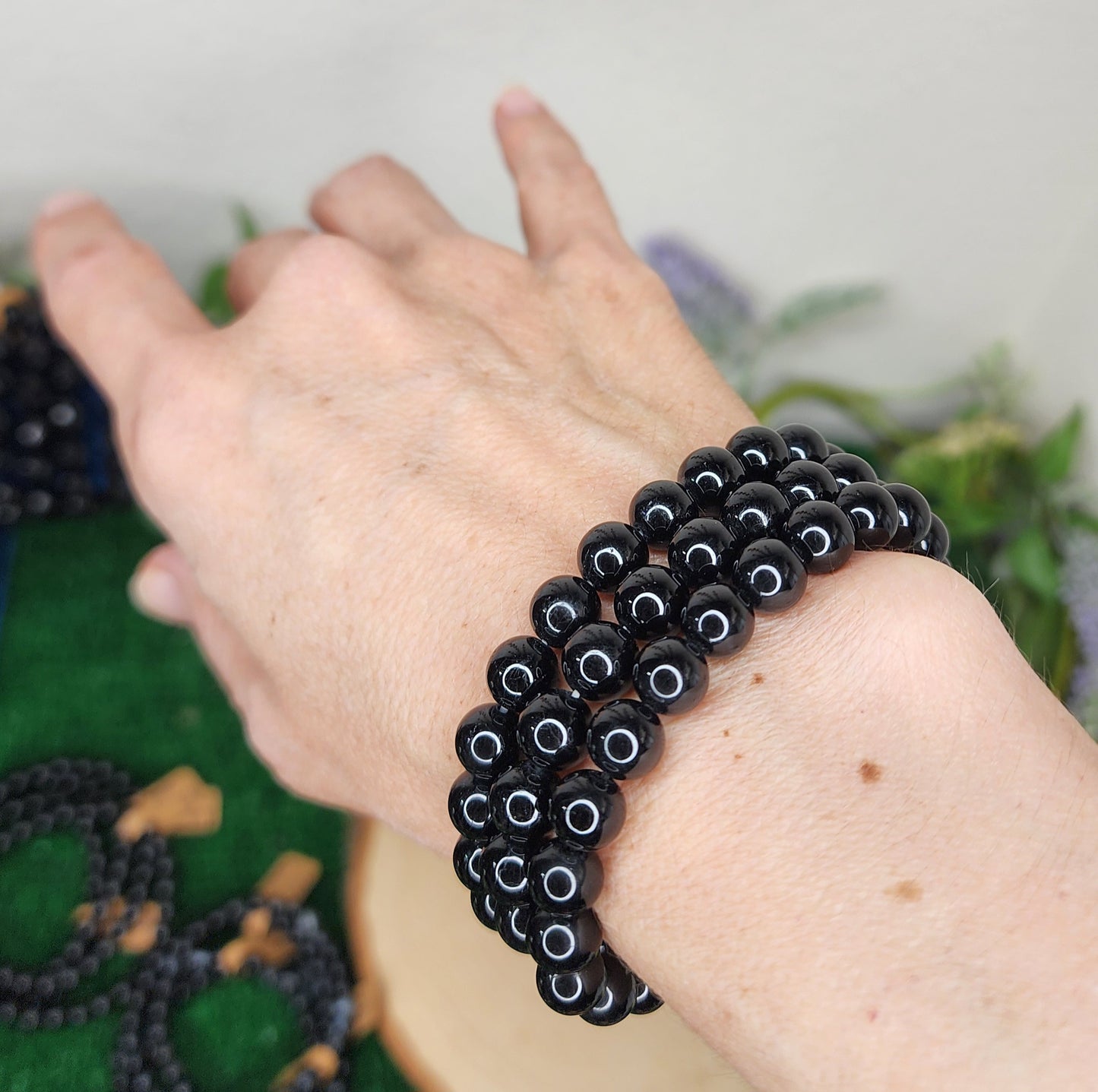 Black Tourmaline Beaded Bracelets (6mm and 8mm)