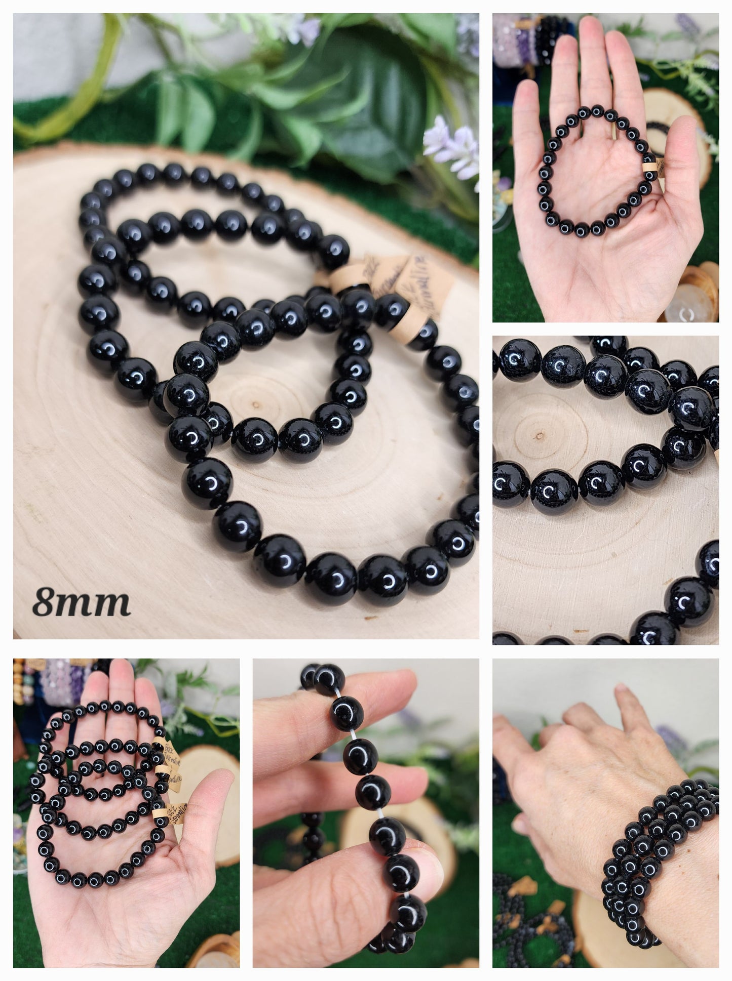 Black Tourmaline Beaded Bracelets (6mm and 8mm)