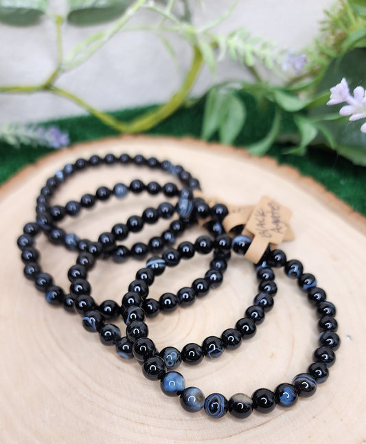 Black Agate Beaded Bracelets (6mm)