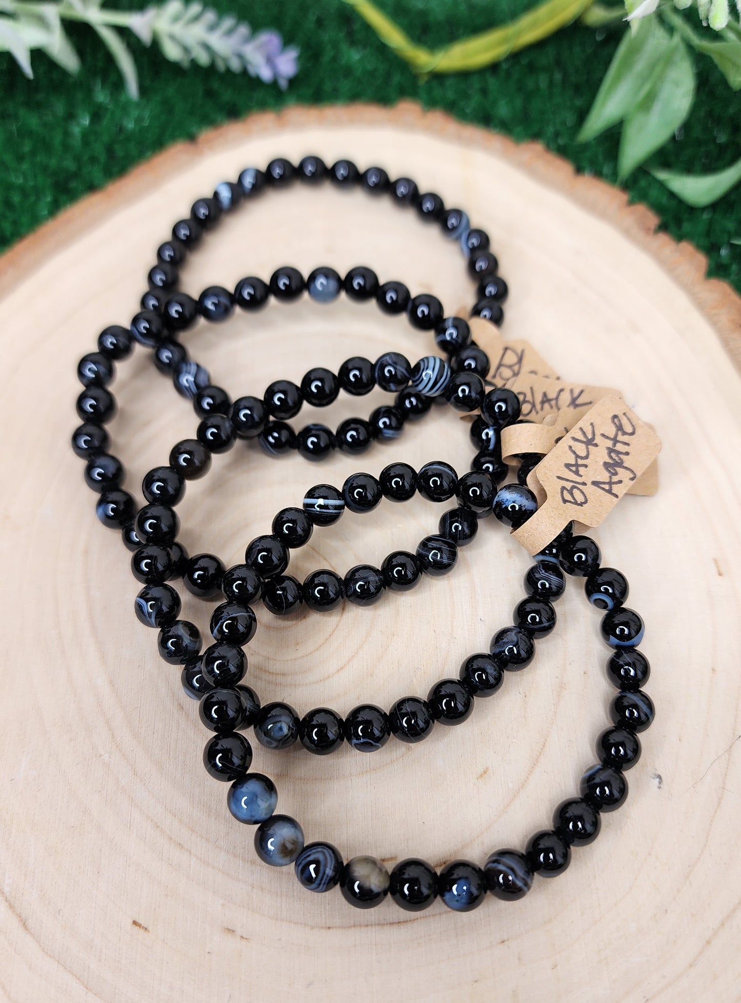 Black Agate Beaded Bracelets (6mm)