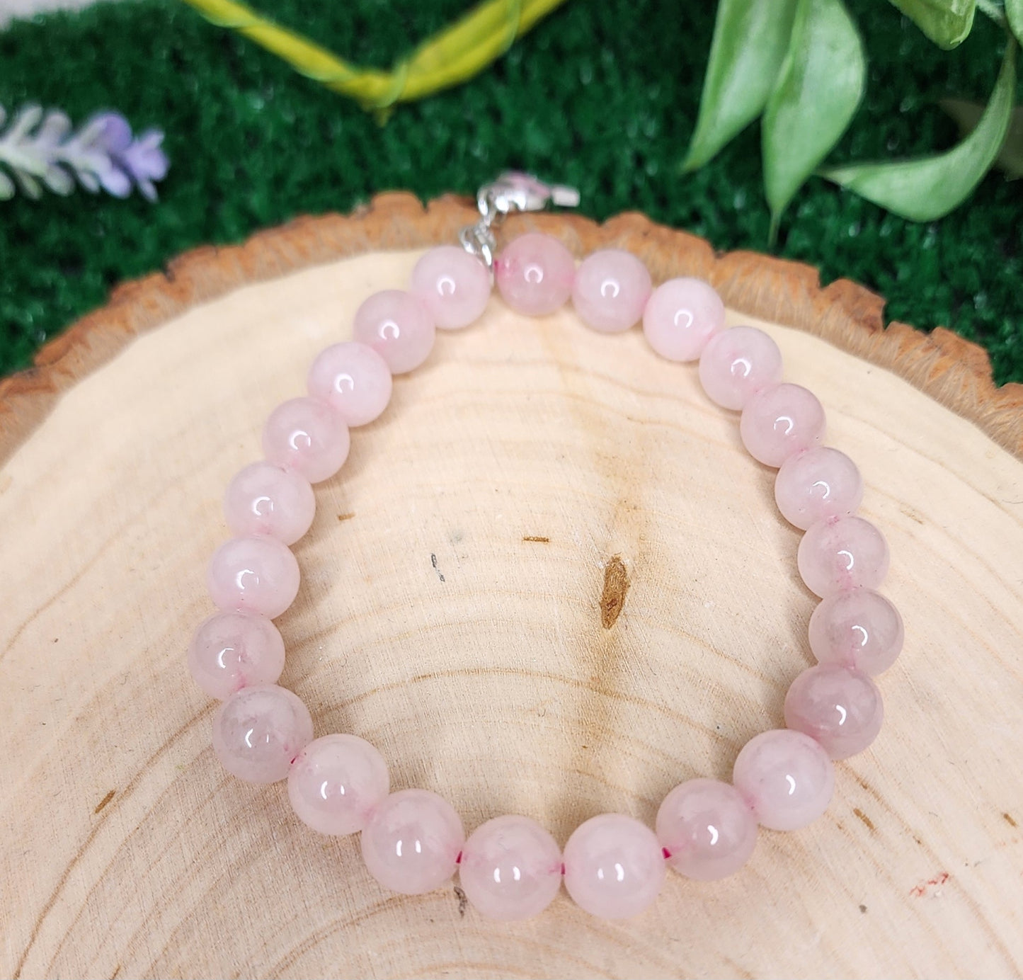 Pink Chalcedony Beaded Bracelets (8mm) w/ Breast Cancer Awareness Charm