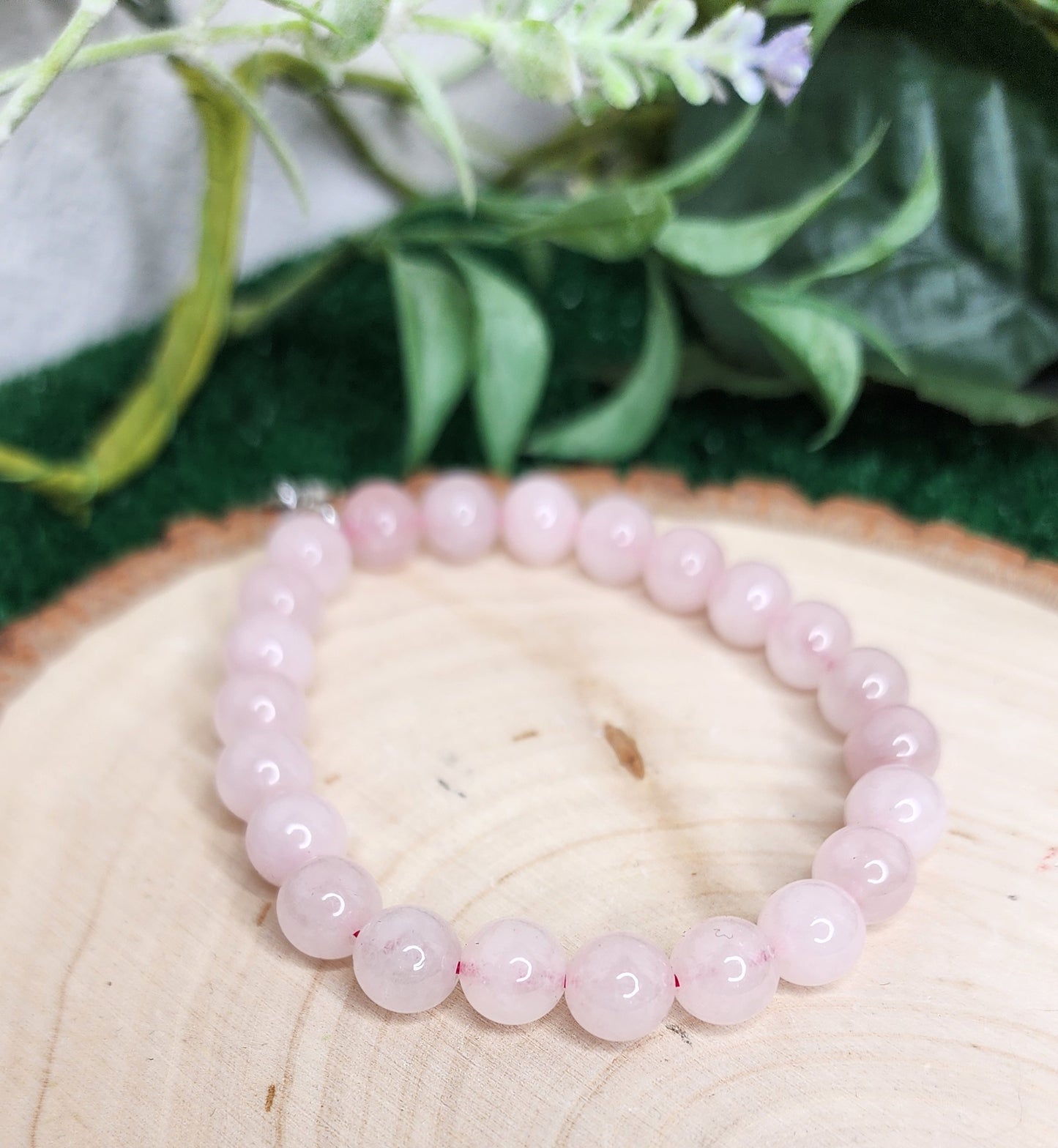 Pink Chalcedony Beaded Bracelets (8mm) w/ Breast Cancer Awareness Charm