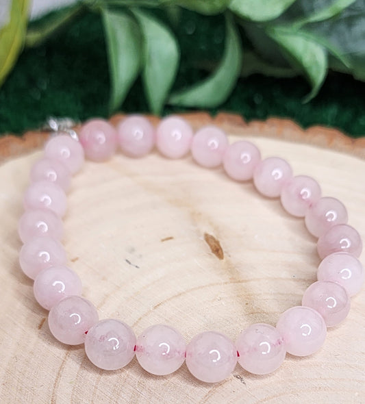 Pink Chalcedony Beaded Bracelets (8mm) w/ Breast Cancer Awareness Charm