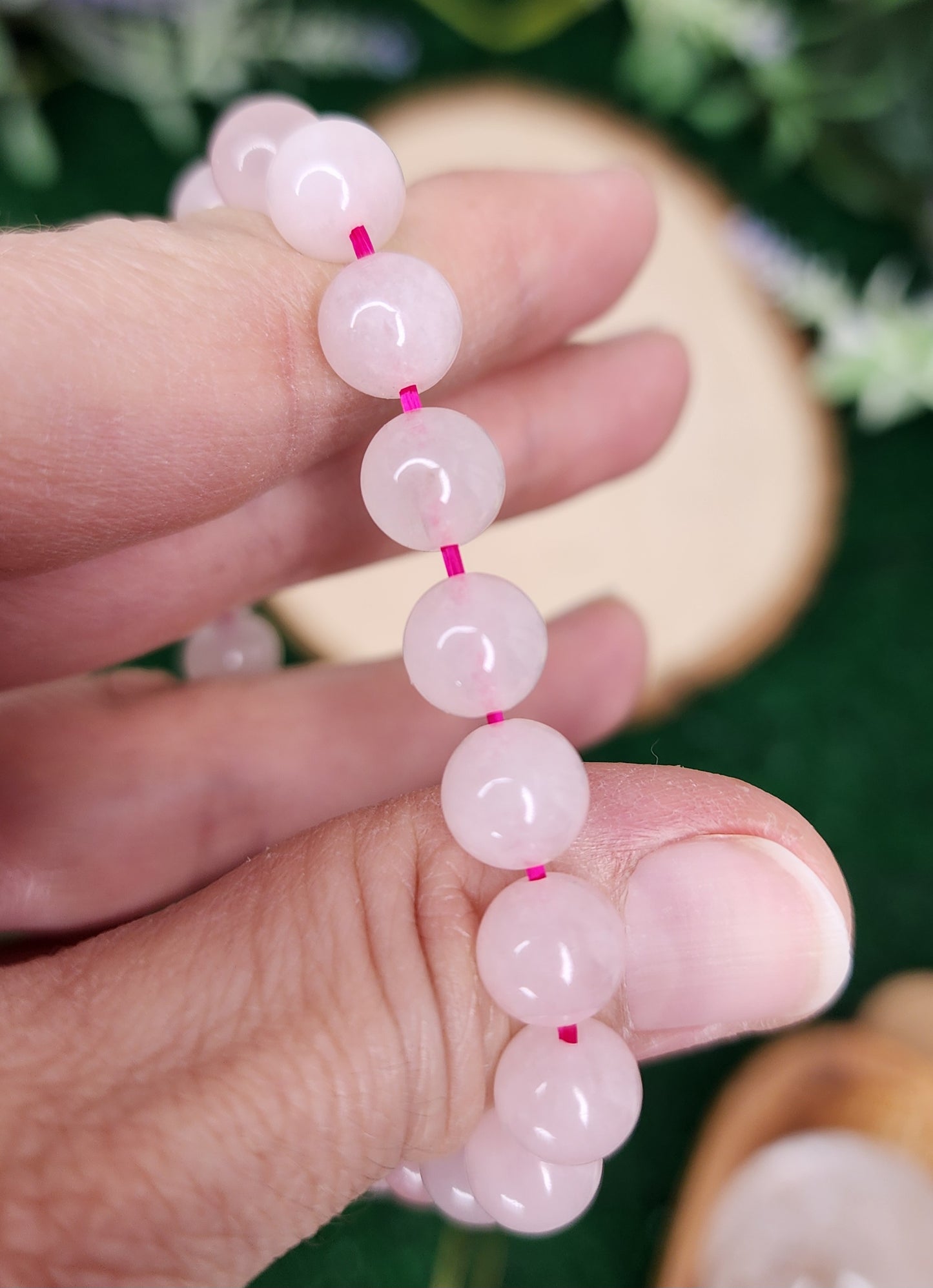 Pink Chalcedony Beaded Bracelets (8mm) w/ Breast Cancer Awareness Charm