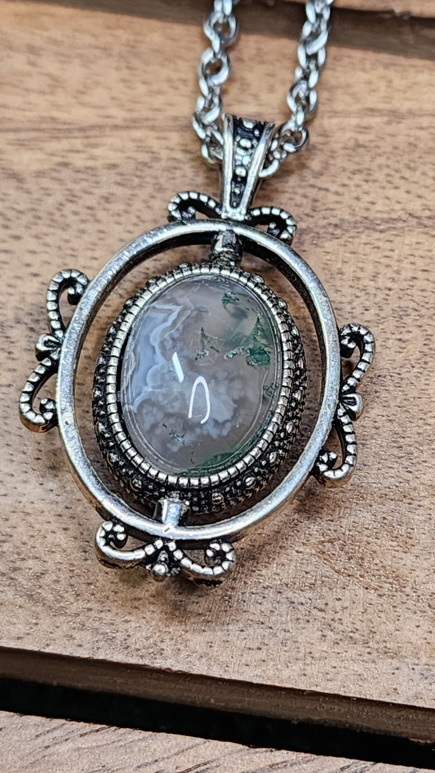 The Sabrina Spinner Necklace w/ Moss Agate