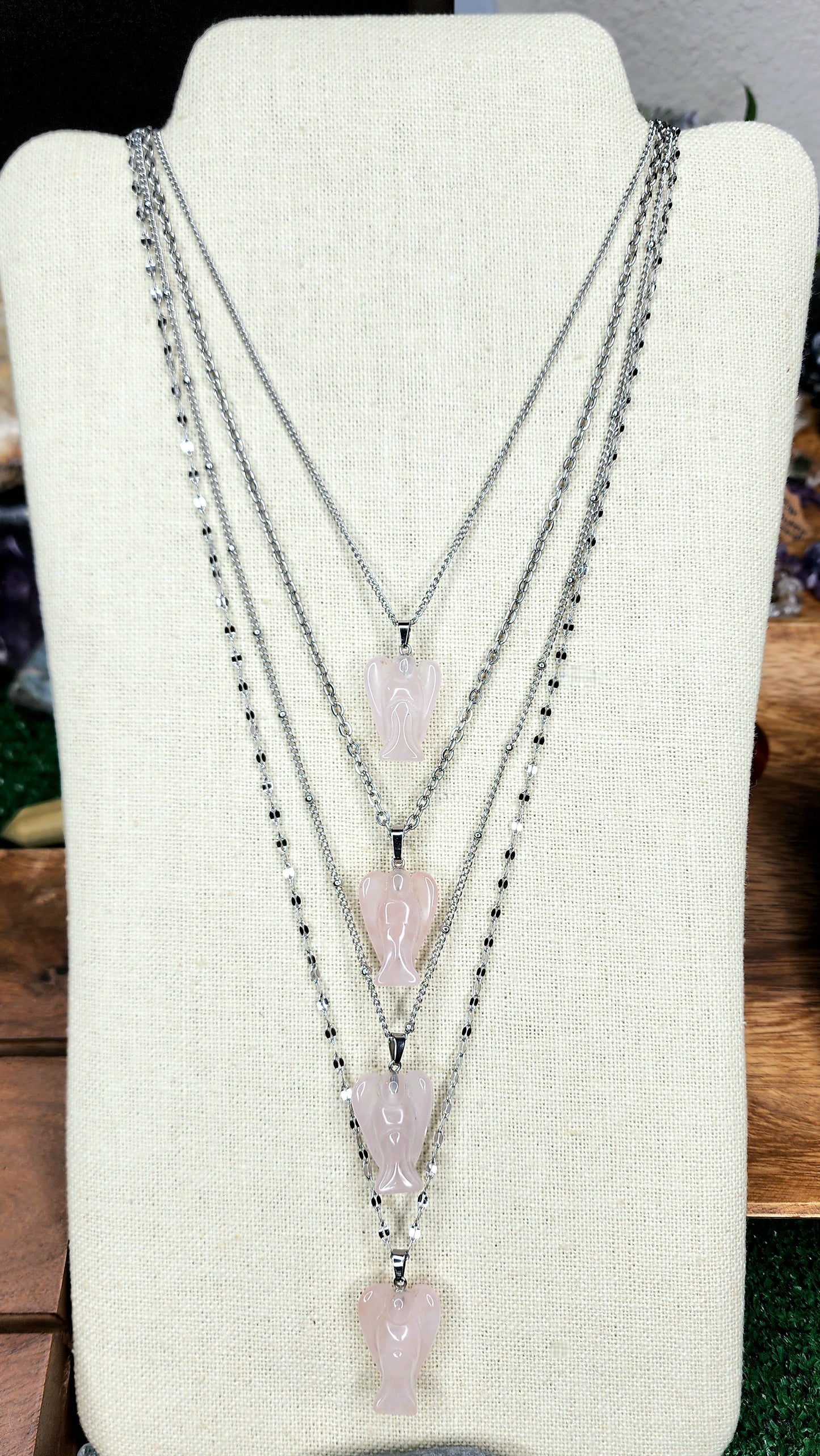 Rose Quartz Angel Necklaces