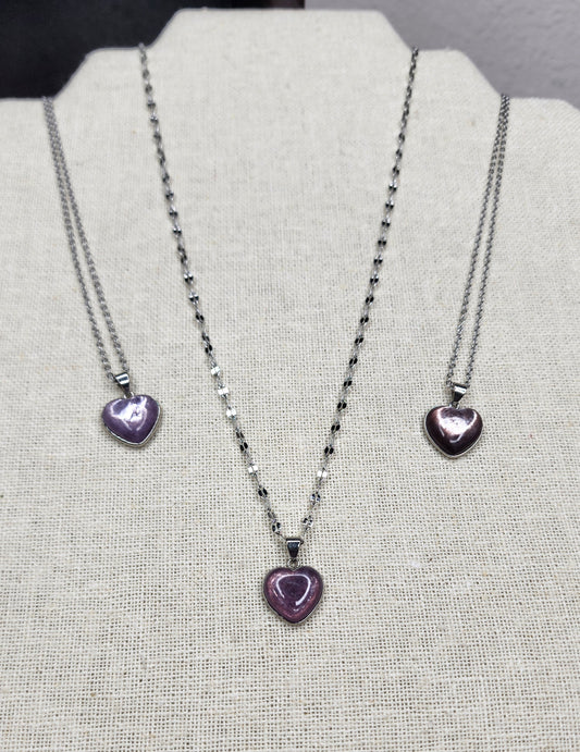 Lepidolite Heart Necklaces