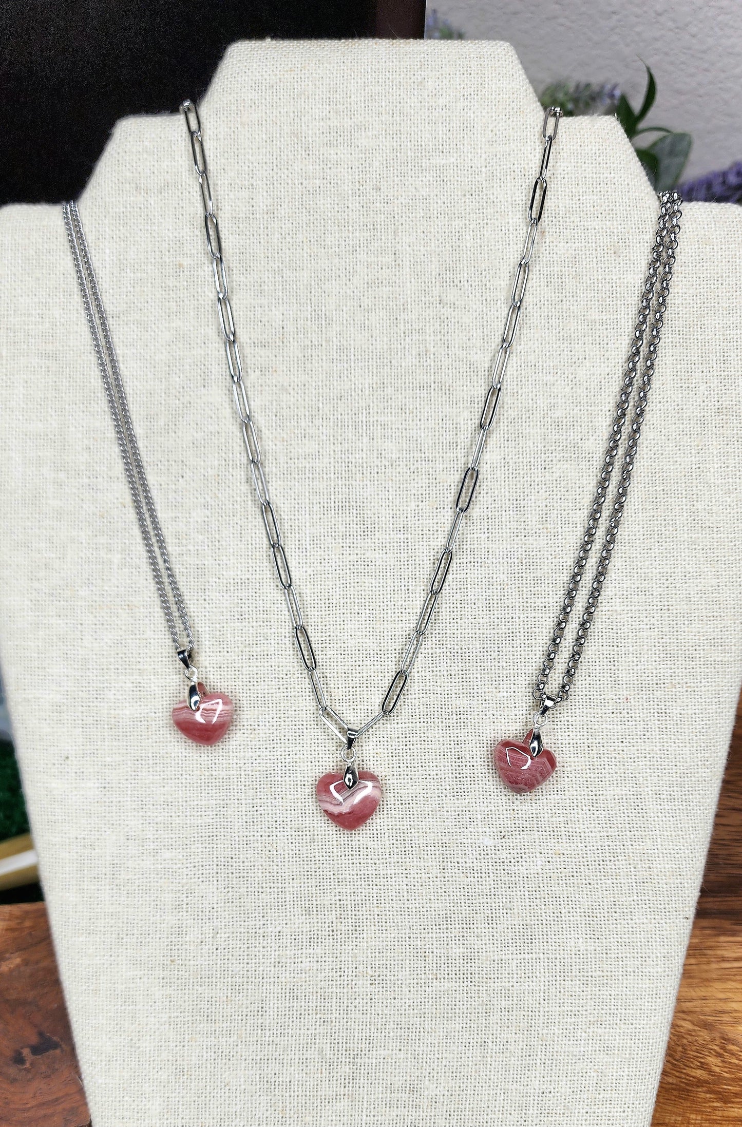 Rhodochrosite Heart Necklaces