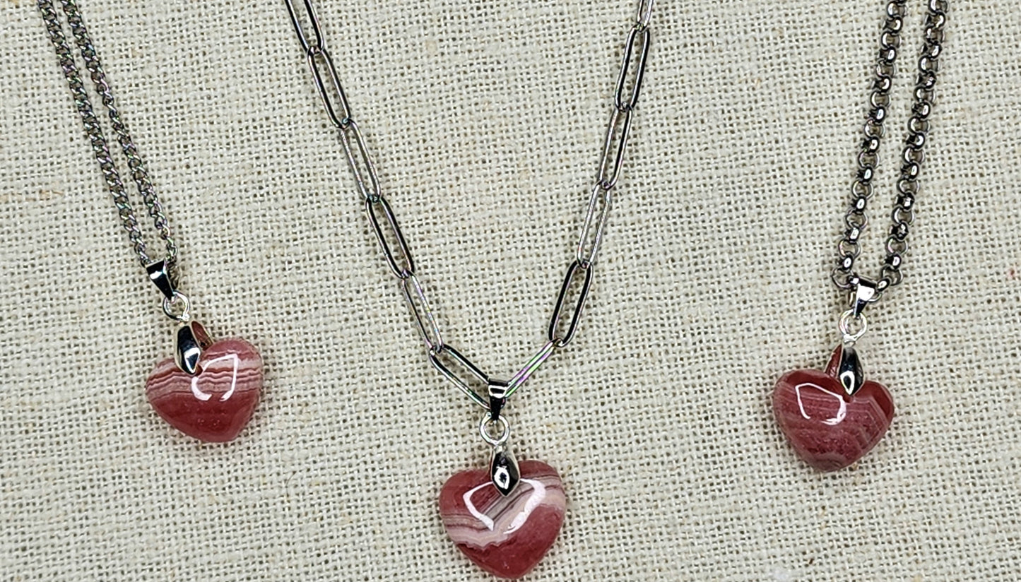 Rhodochrosite Heart Necklaces