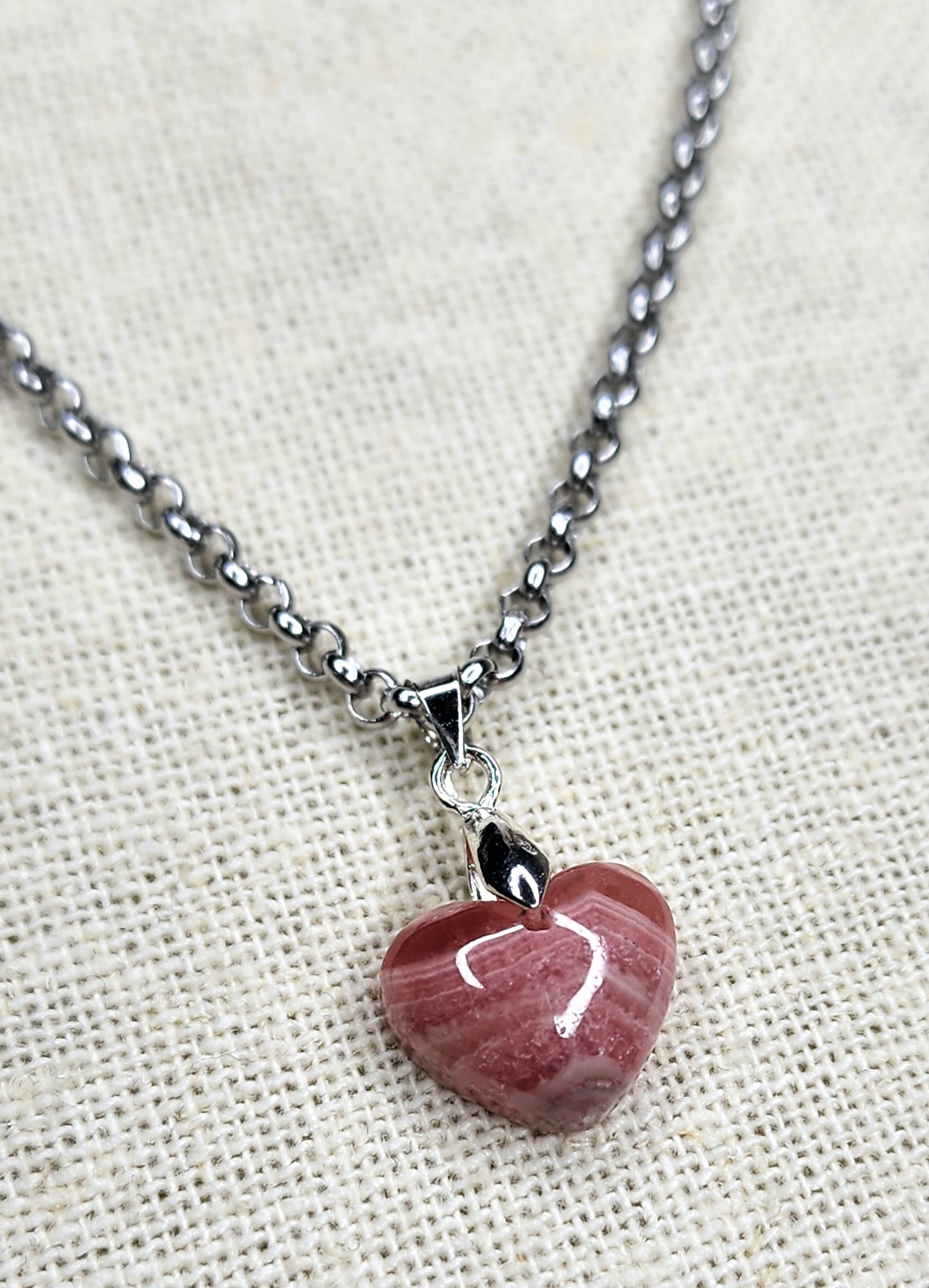 Rhodochrosite Heart Necklaces