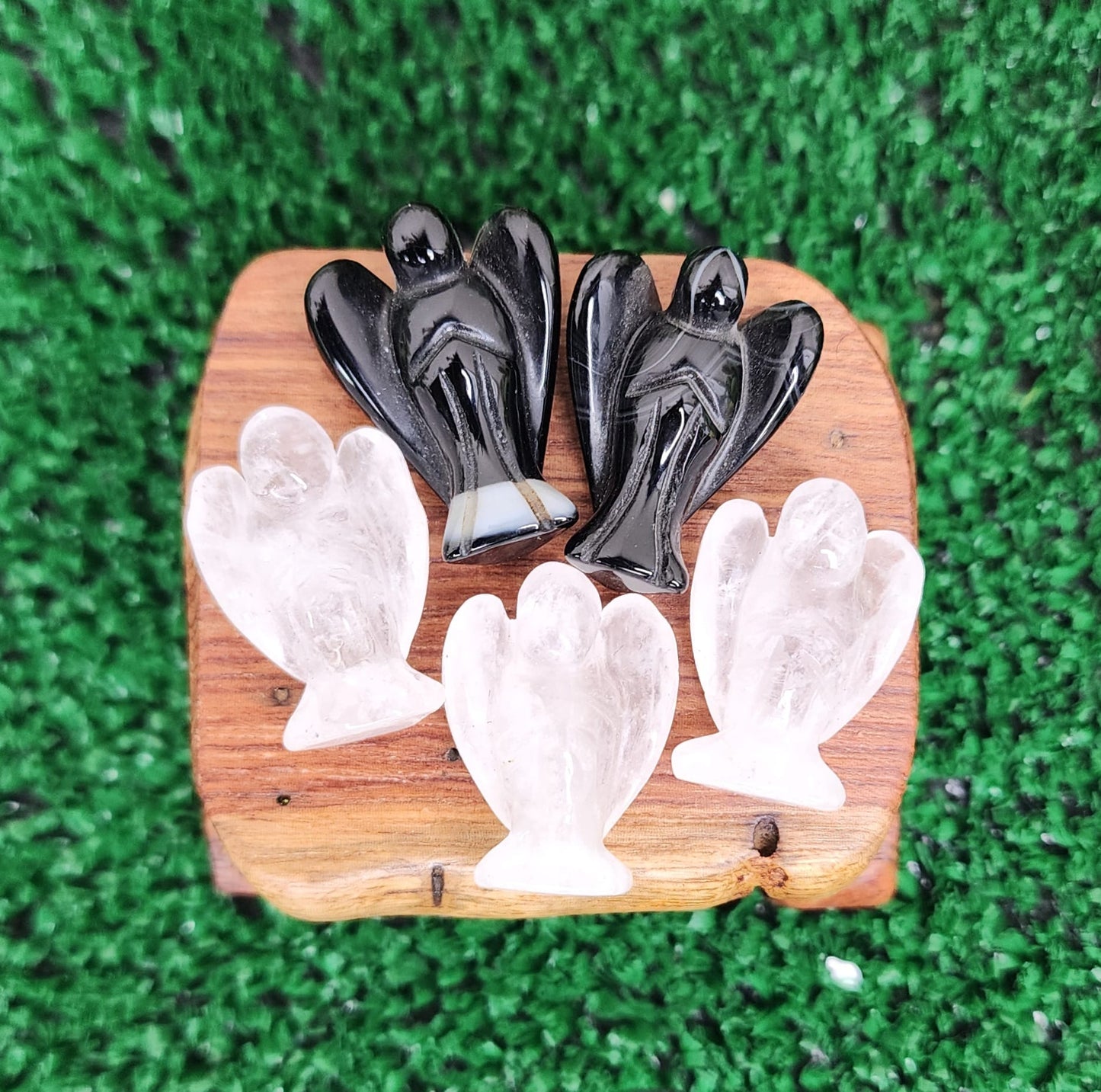 Black Agate & Clear Quartz Crystal Angels 😇
