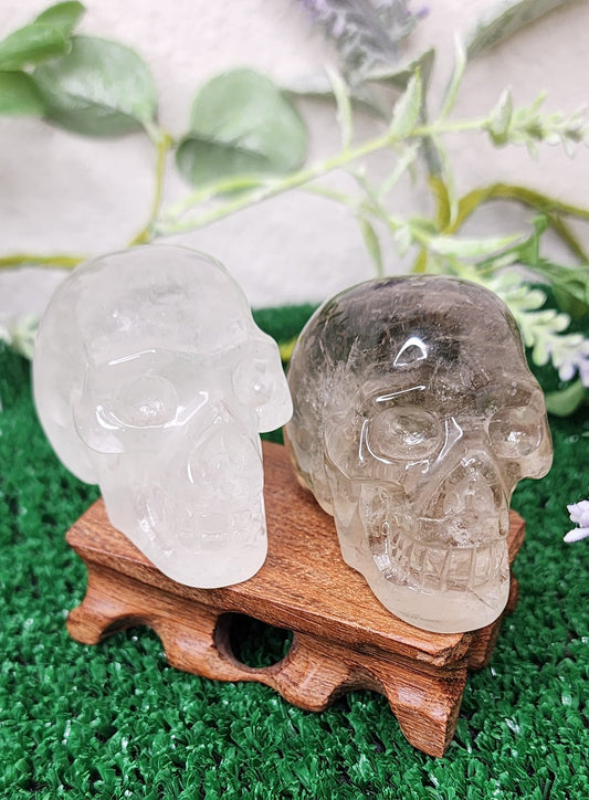 Smoky Quartz & Clear Quartz Crystal Skulls