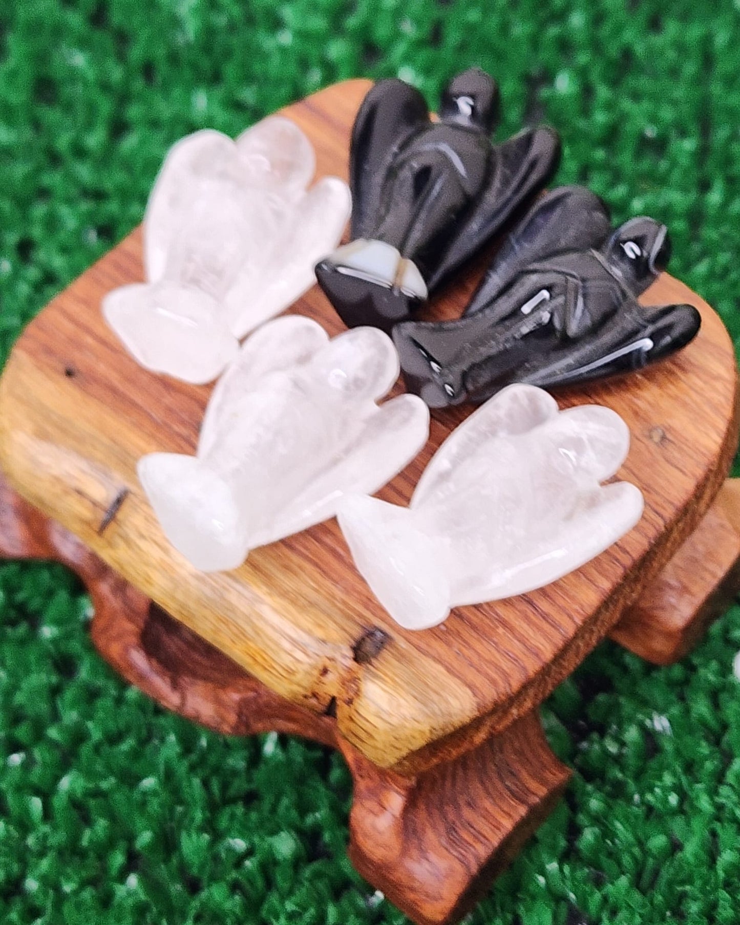 Black Agate & Clear Quartz Crystal Angels 😇
