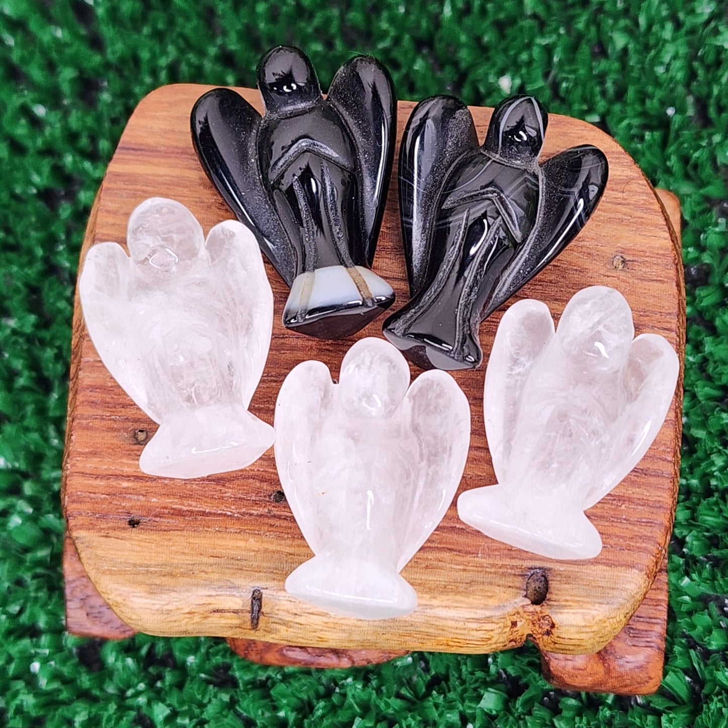 Black Agate & Clear Quartz Crystal Angels 😇