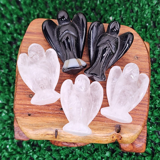 Black Agate & Clear Quartz Crystal Angels 😇