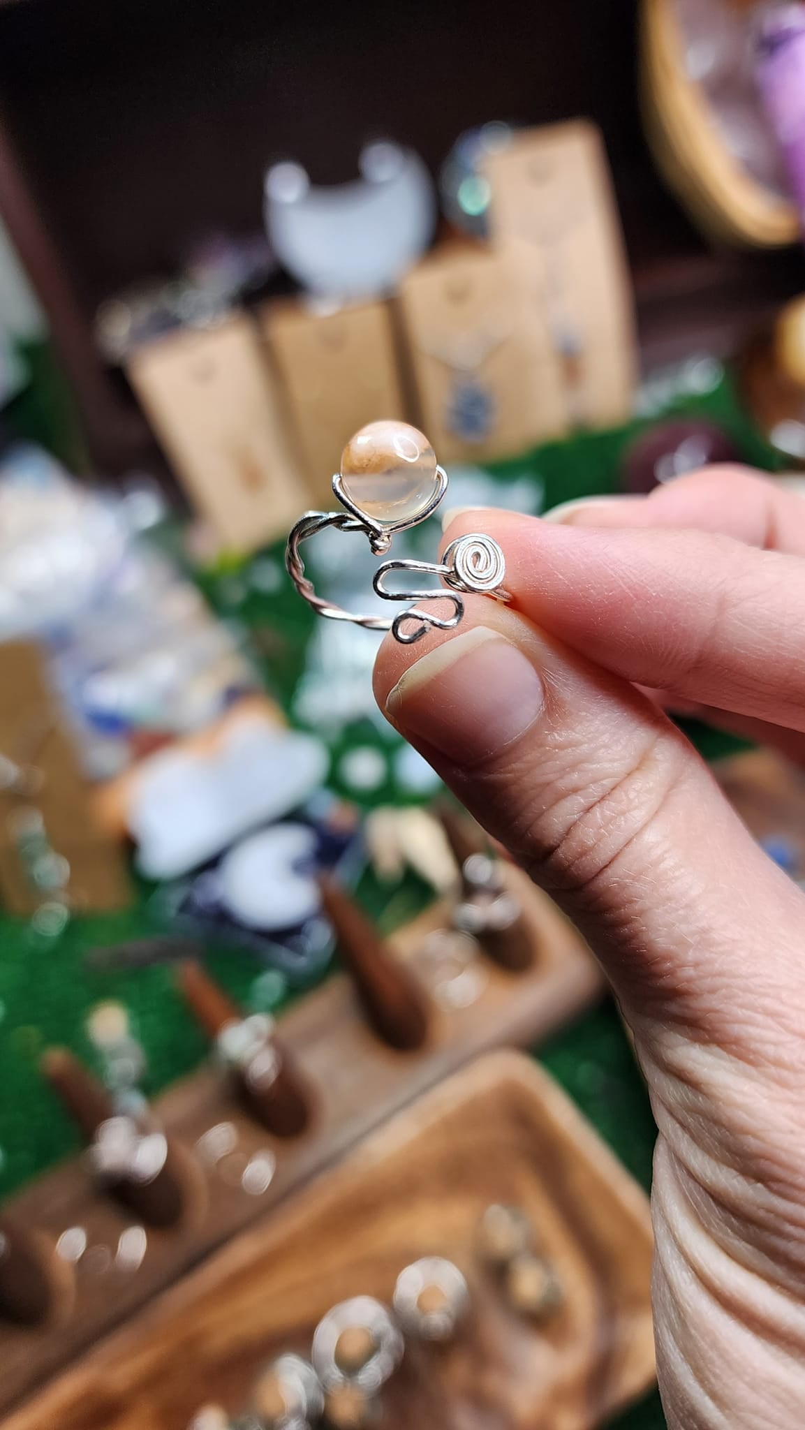 Orange Flower Agate Twisted Wire Wrapped Ring (Adjustable)