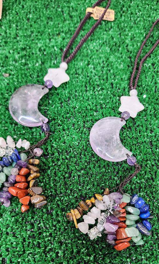 Amethyst Moon and Rose Quartz Star Hangers