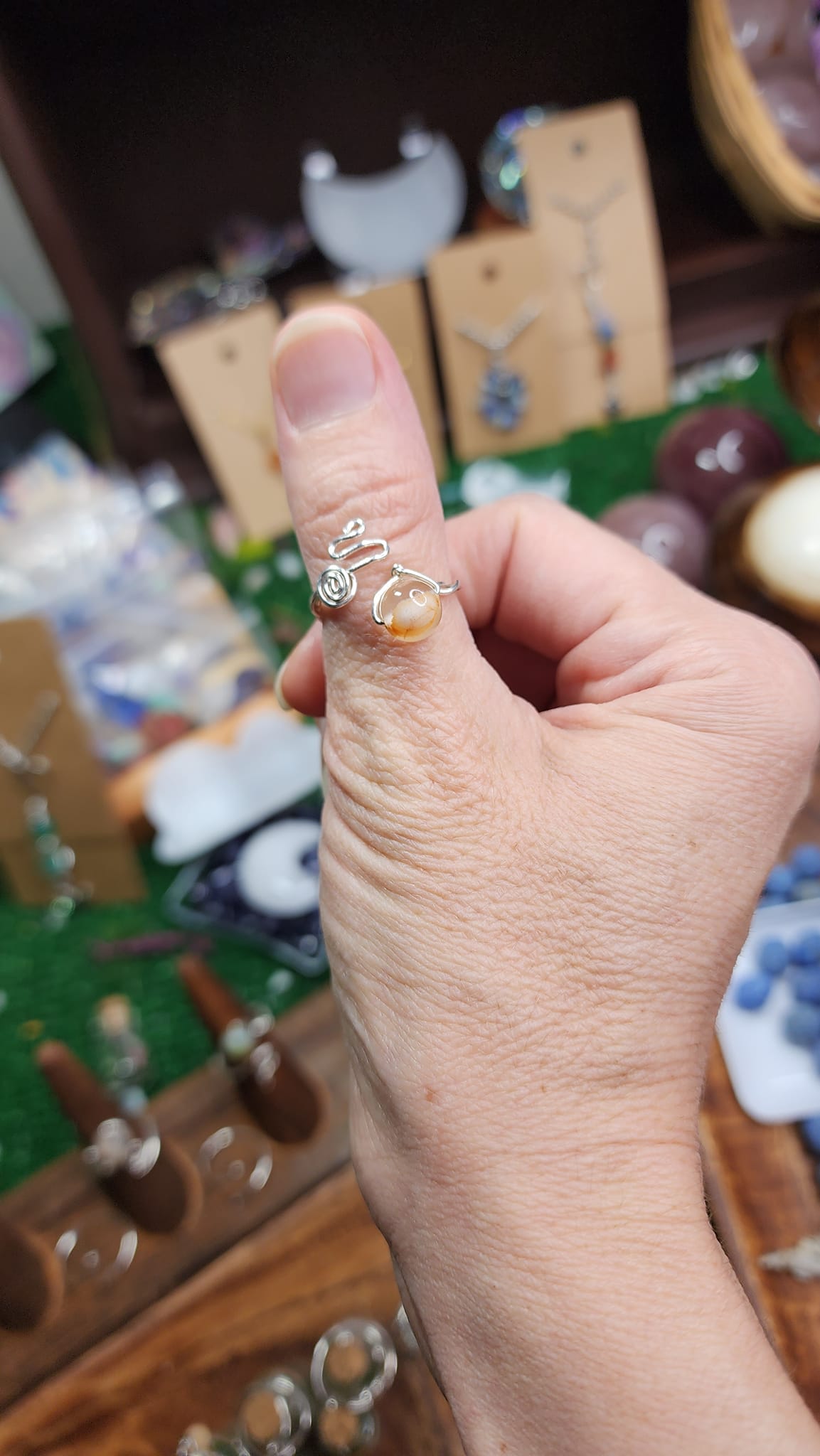 Orange Flower Agate Twisted Wire Wrapped Ring (Adjustable)