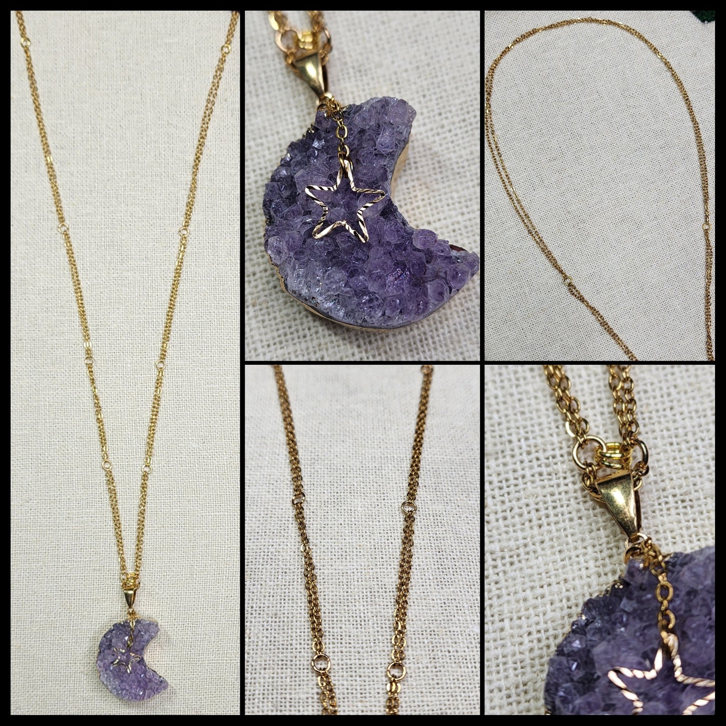 The Gardenia Style Necklace with Amethyst Crescent Moon