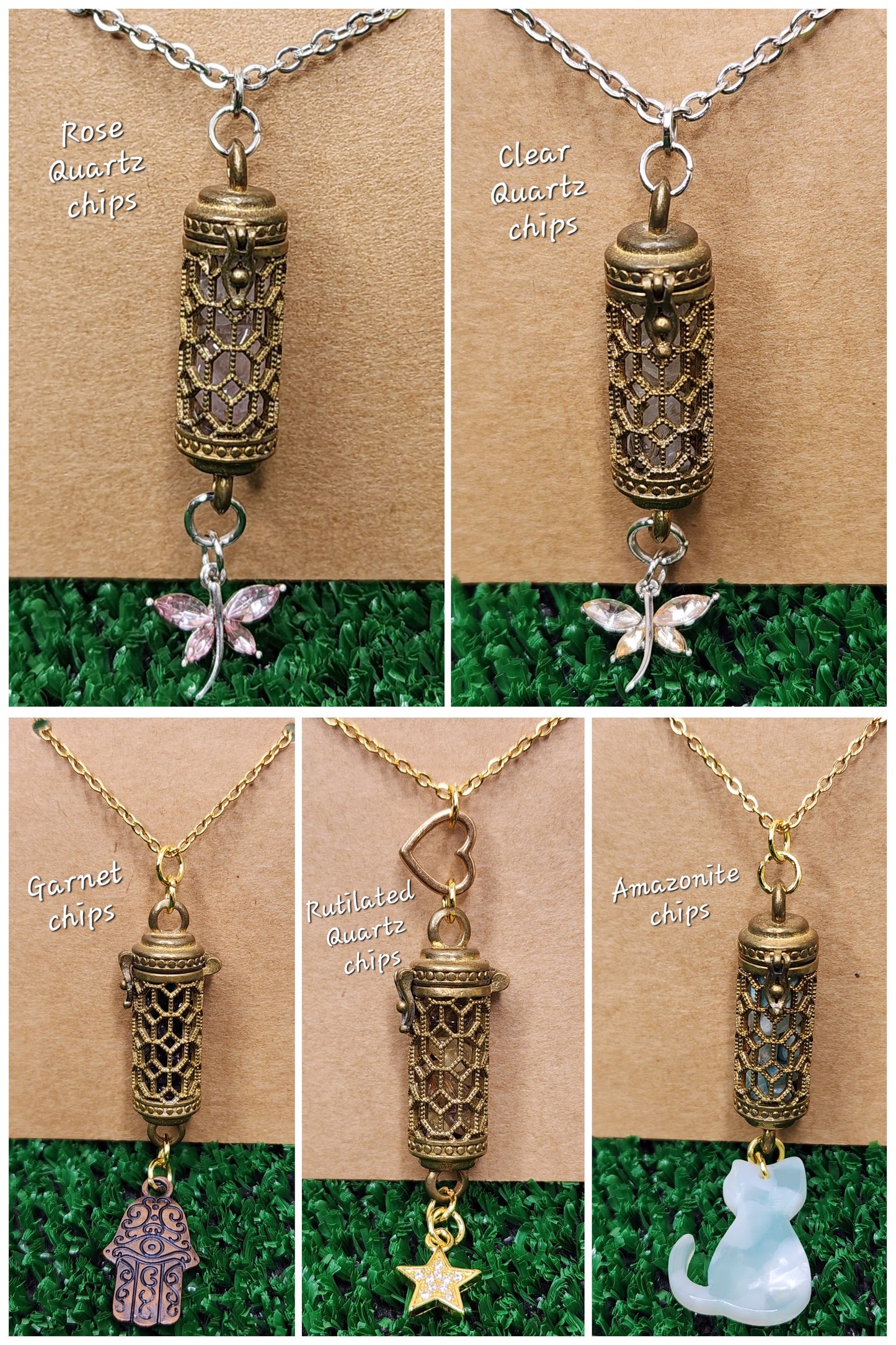 Copper Cage Pendants with Crystal Chips and Charms✨️