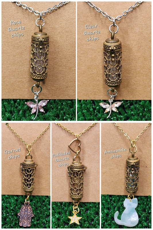 Copper Cage Pendants with Crystal Chips and Charms✨️