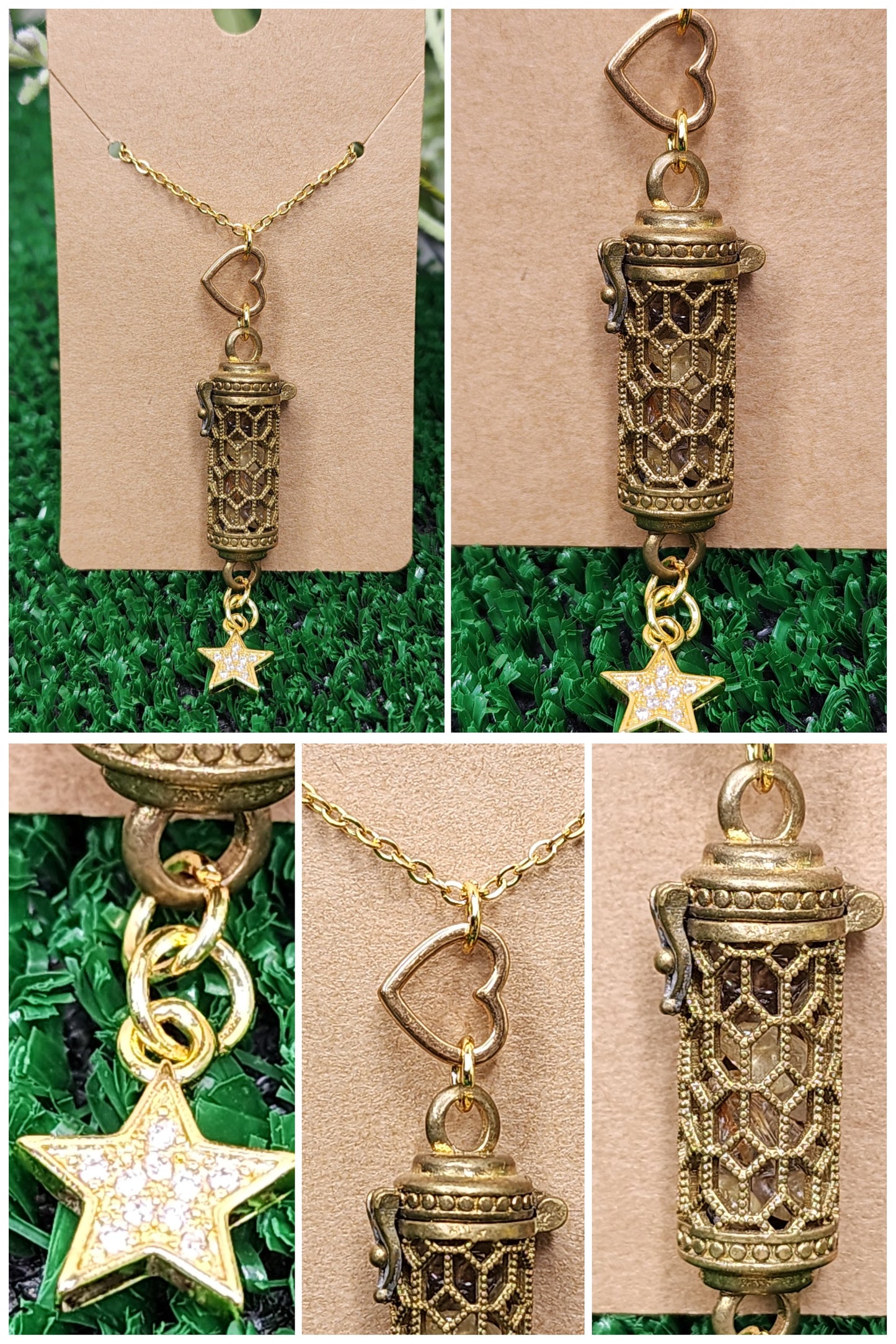 Copper Cage Pendants with Crystal Chips and Charms✨️