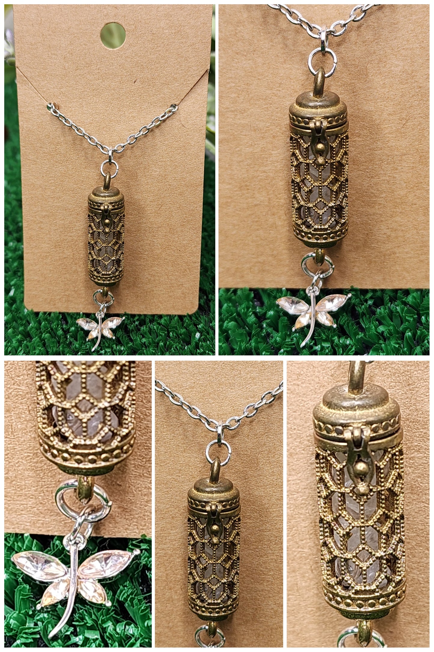 Copper Cage Pendants with Crystal Chips and Charms✨️