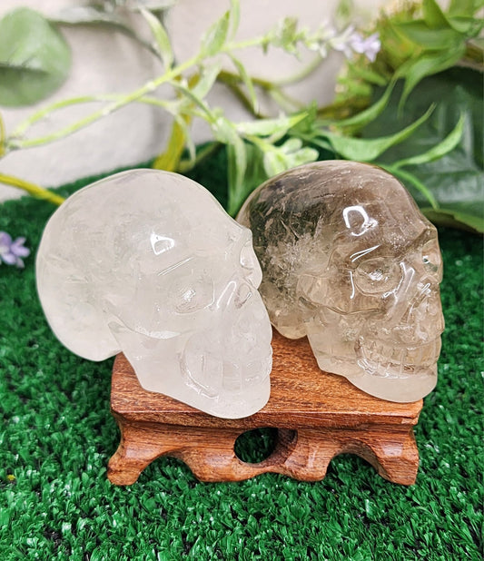 Smoky Quartz & Clear Quartz Crystal Skulls