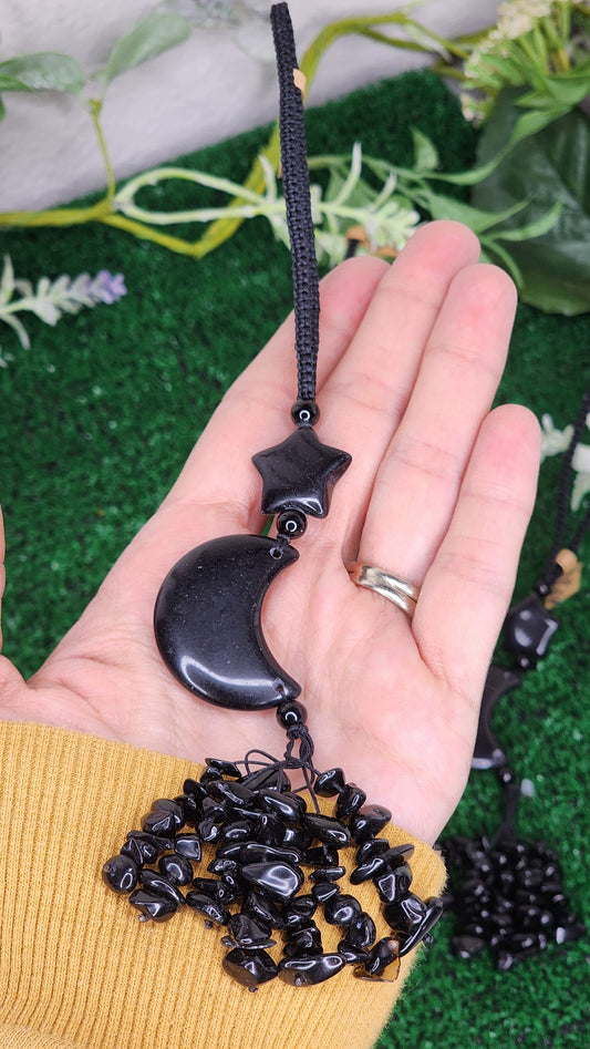 Black Obsidian Moon and Star Hangers