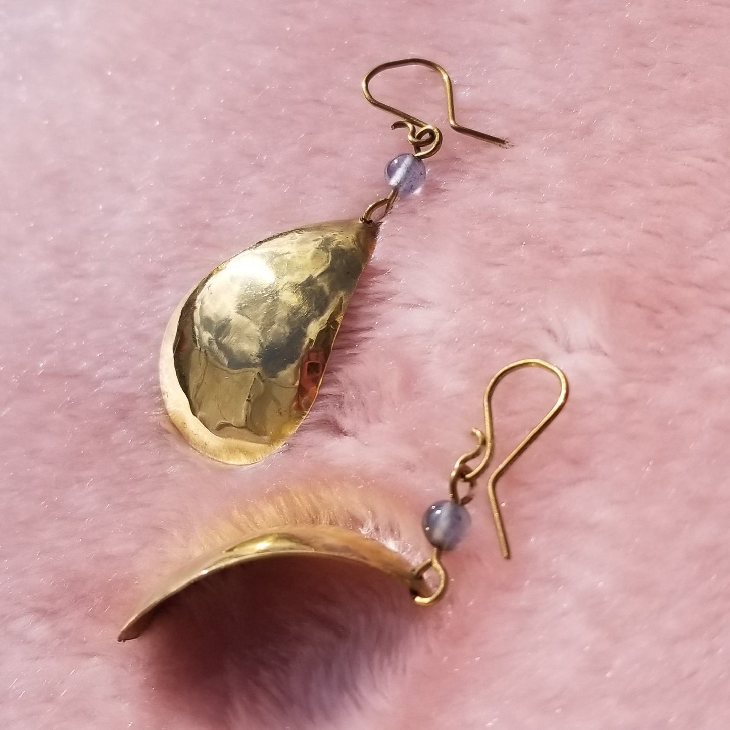 Bronze Teardrop Earrings with Light Blue Agate
