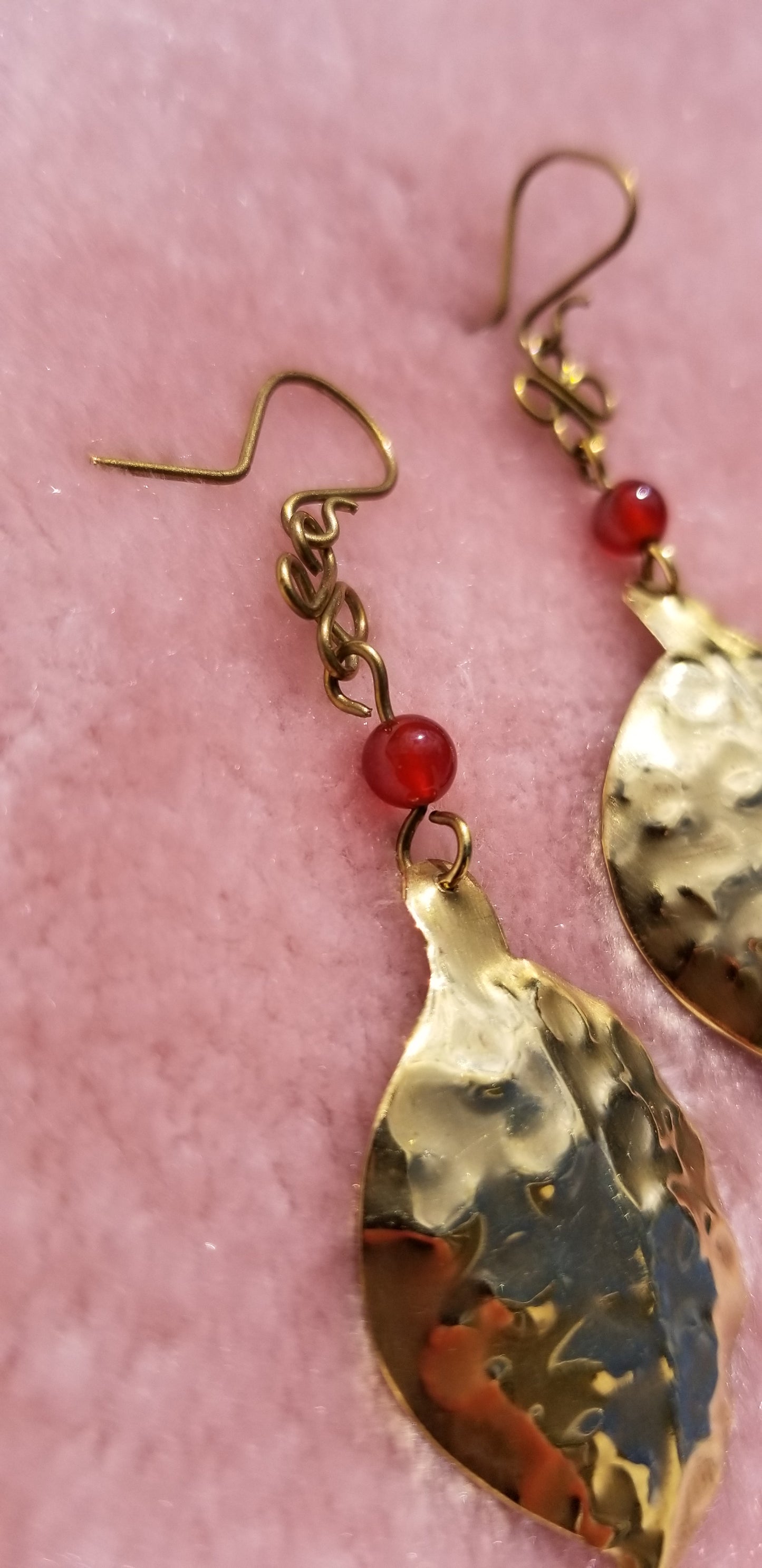 Bronze Leaf Earrings with Carnelian