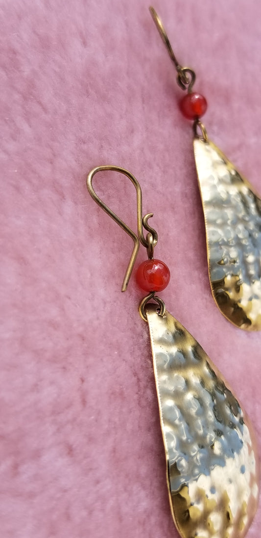 Bronze Teardrop Earrings with Carnelian