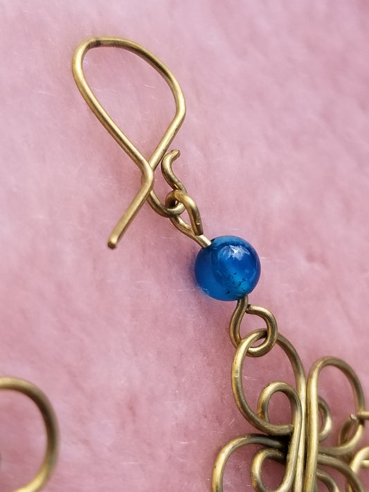 Bronze Filigree Earrings with Blue Agate