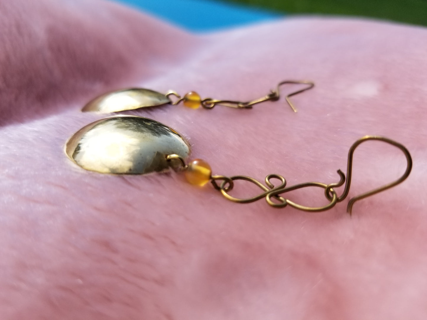 Bronze Circle Earrings with Orange Agate