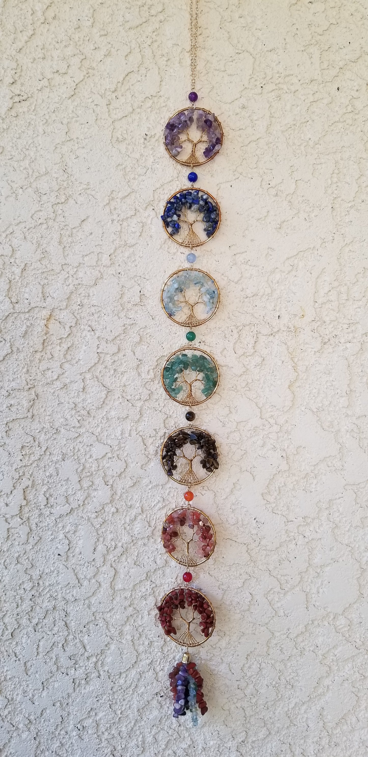 Tree of Life Hanging Crystal Decor w/ 7 Chakra Trees