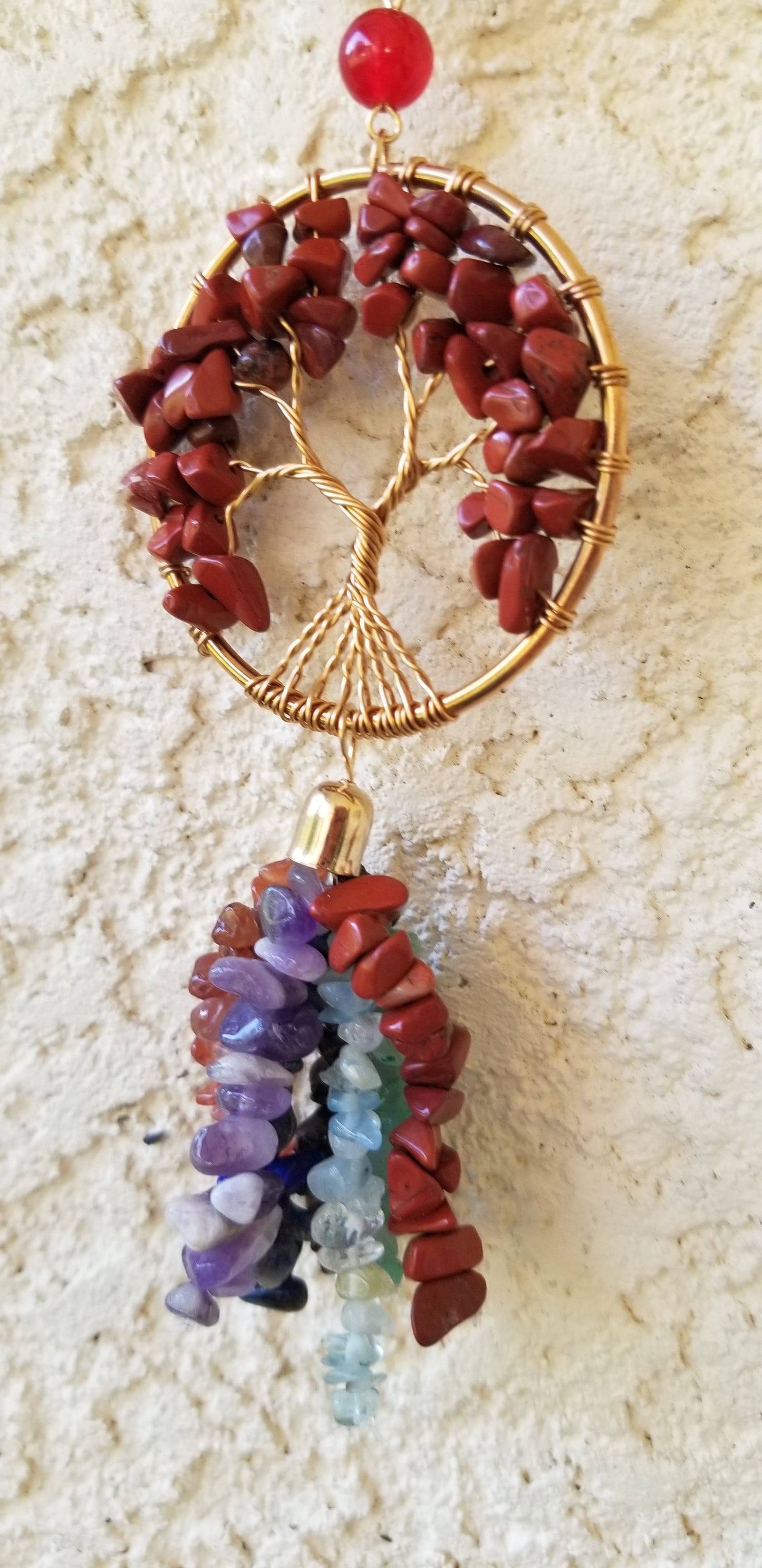 Tree of Life Hanging Crystal Decor w/ 7 Chakra Trees