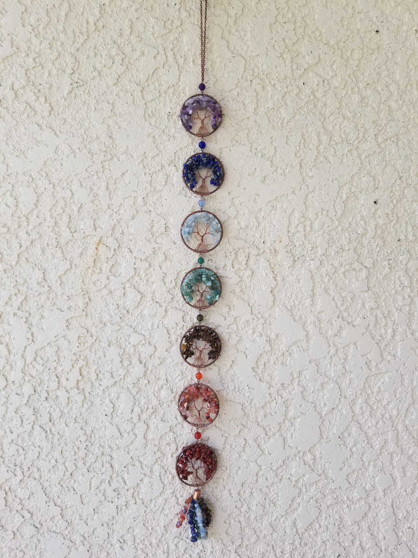 Tree of Life Hanging Crystal Decor w/ 7 Chakra Trees