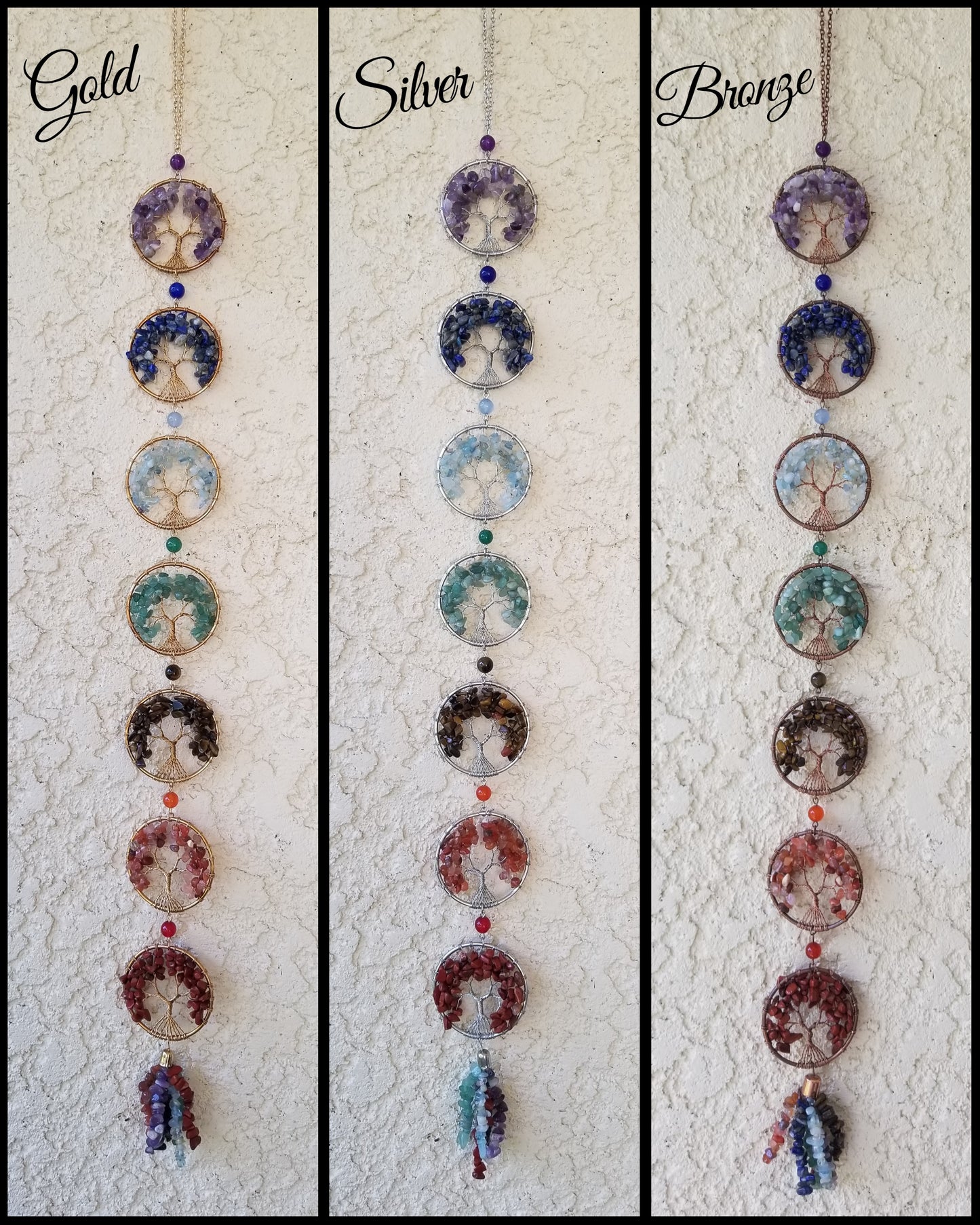 Tree of Life Hanging Crystal Decor w/ 7 Chakra Trees
