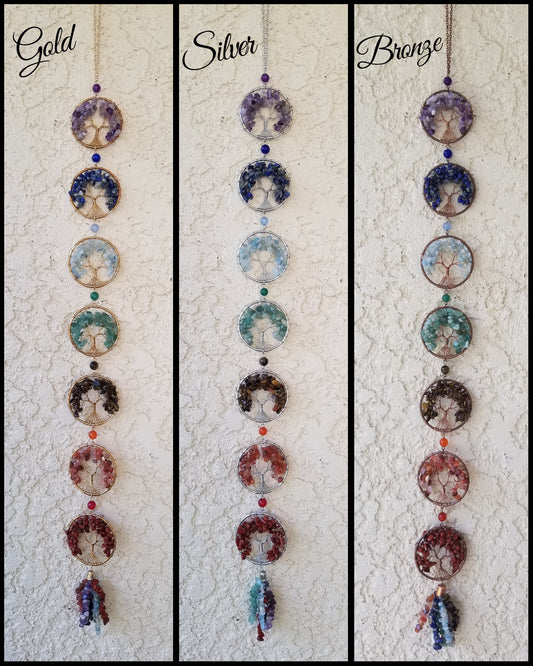 Tree of Life Hanging Crystal Decor w/ 7 Chakra Trees