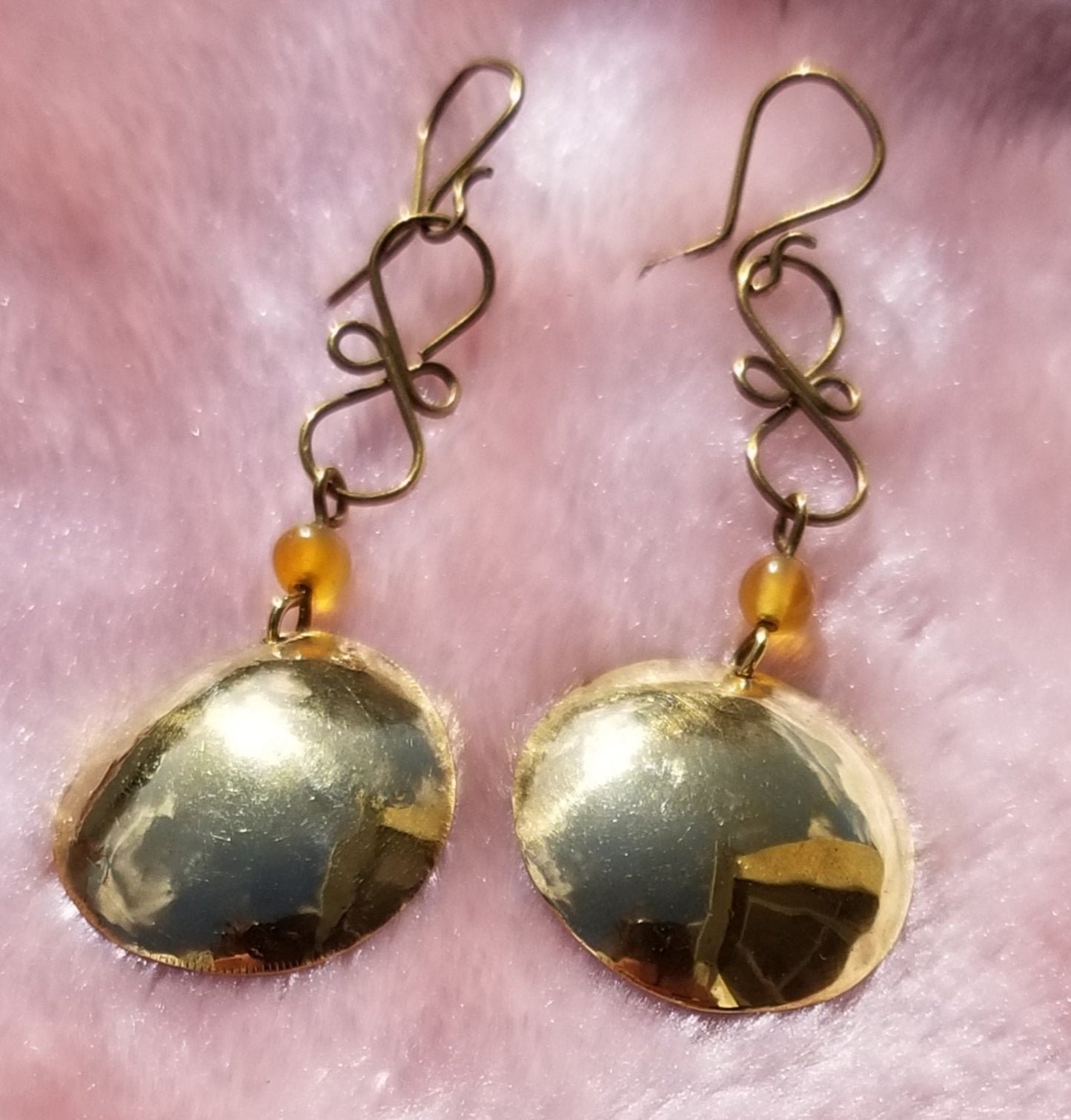 Bronze Circle Earrings with Orange Agate