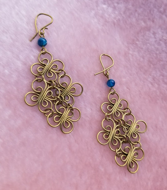 Bronze Filigree Earrings with Blue Agate