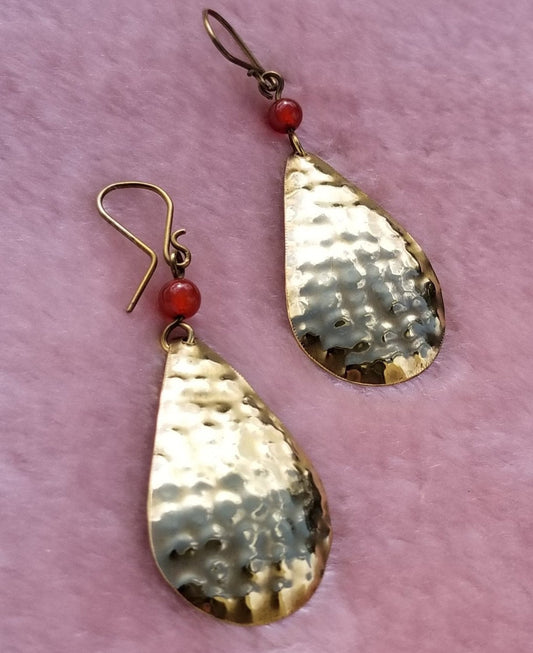 Bronze Teardrop Earrings with Carnelian