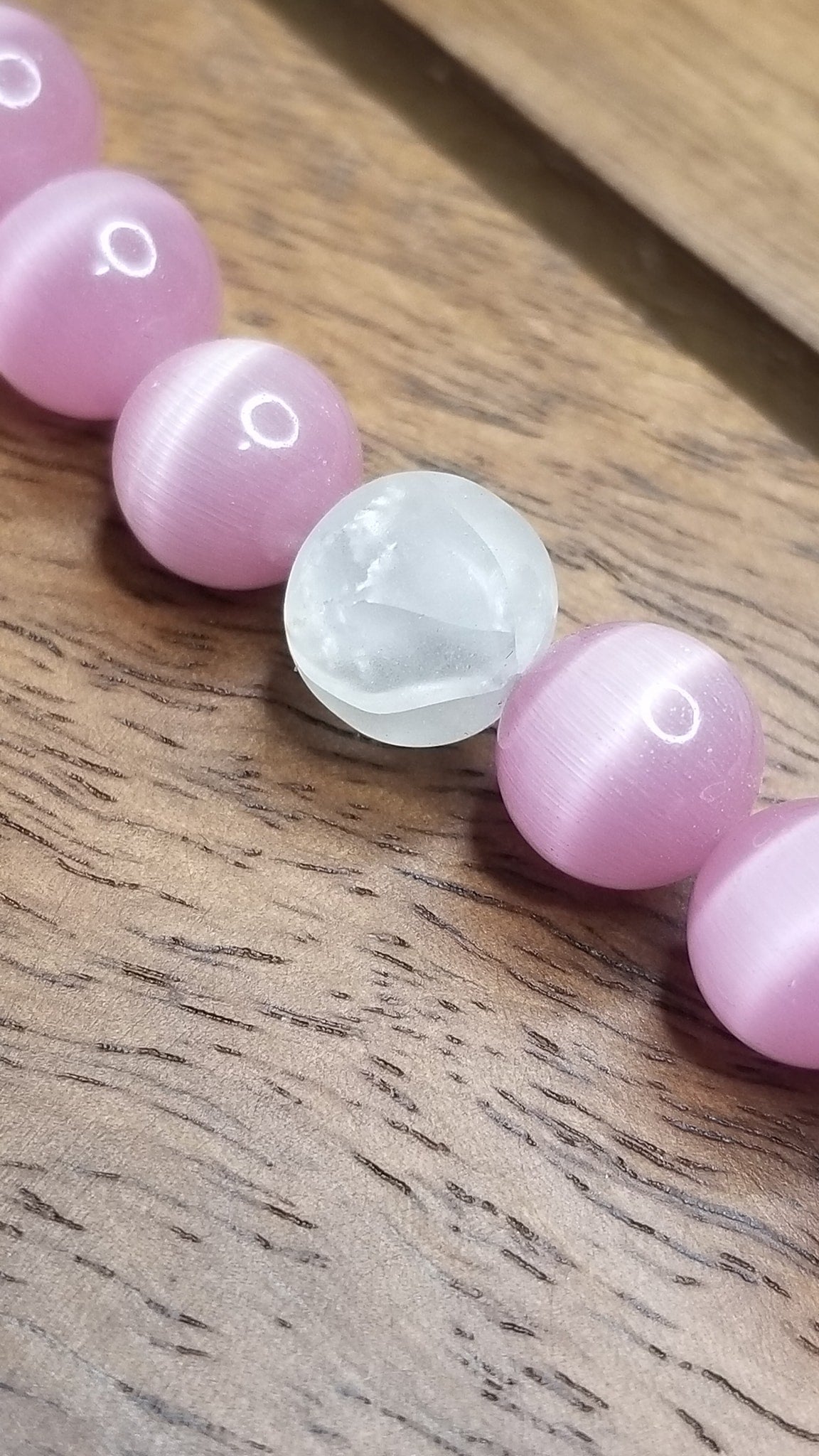 Pink Cat's Eye and Crackle Quartz Necklace