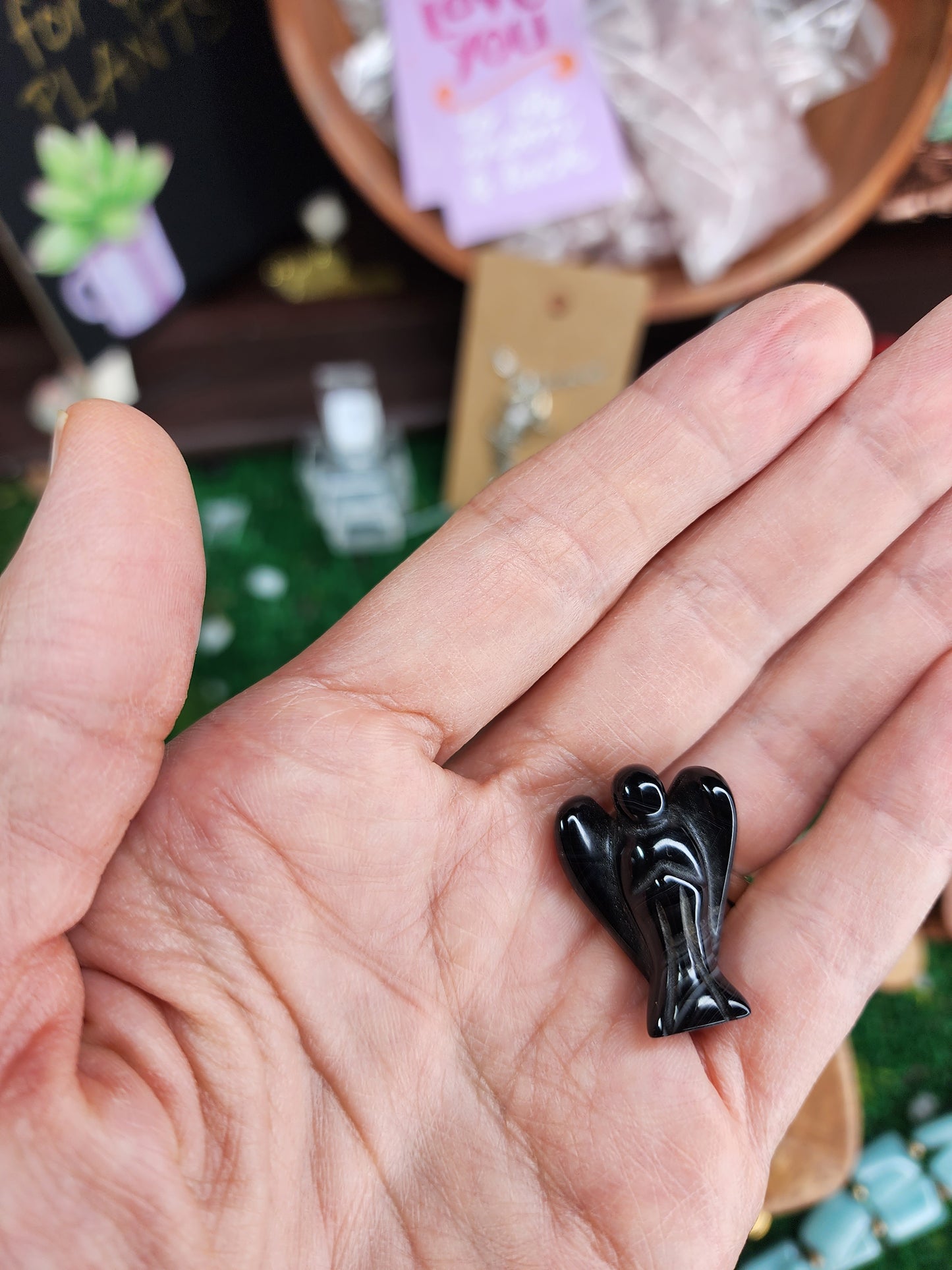 Black Agate & Clear Quartz Crystal Angels 😇