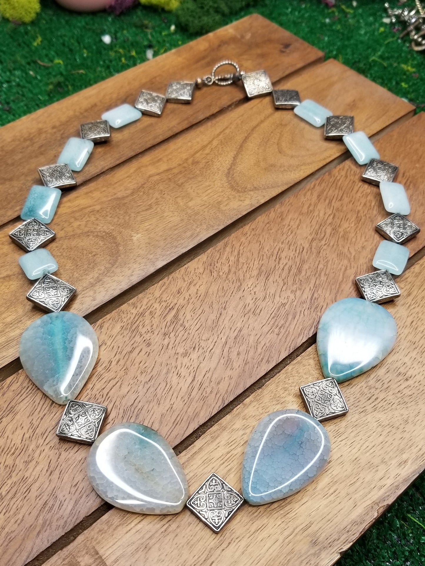 Light Blue Silver Plated Agate Necklace 💙